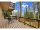 Spacious wooden deck with outdoor seating, surrounded by lush trees and a tranquil setting at 2654 Sinton Rd, Evergreen, CO 80439
