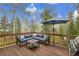 Outdoor deck offers a cozy seating area with comfortable cushions and a grill, perfect for relaxing and entertaining at 2654 Sinton Rd, Evergreen, CO 80439