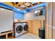 Finished laundry room with modern washer and dryer and storage in the basement at 2654 Sinton Rd, Evergreen, CO 80439