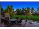Outdoor patio featuring pavers, outdoor kitchen with fire pit, and mature landscaping at 3970 White Bay Dr, Highlands Ranch, CO 80126