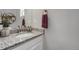 Elegant bathroom featuring a granite vanity top, decorative plants, and modern fixtures at 17052 Lipan St, Broomfield, CO 80023