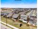 This aerial view showcases the backyard, houses and street, displaying a suburban neighborhood at 17052 Lipan St, Broomfield, CO 80023