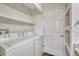 Convenient laundry room with modern washer and dryer, shelves and storage at 5255 Memphis St # 1009, Denver, CO 80239