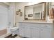 Well-lit bathroom with a shower-tub combo and a vanity with ample storage and neutral color palette at 25059 E Alder Dr, Aurora, CO 80016