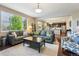 Open-concept living room with large windows and hardwood floors flows into the kitchen at 4920 S Netherland Way, Centennial, CO 80015
