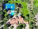 Breathtaking aerial view of a property with a pool, tennis court, and lush landscaping at 5 Walden Ln, Cherry Hills Village, CO 80121