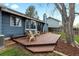 Backyard deck area with chairs, blue siding, green grass and a wood fence at 20908 E Dorado Cir, Centennial, CO 80015