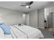 Comfortable main bedroom featuring plush carpet, soft colors, and access to a private bathroom at 20908 E Dorado Cir, Centennial, CO 80015