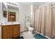 Full bathroom with a vanity, toilet, and shower with neutral finishes at 2430 E 109Th Dr, Northglenn, CO 80233