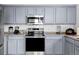 Updated kitchen boasts grey cabinets, stainless steel appliances, and tile backsplash at 2430 E 109Th Dr, Northglenn, CO 80233
