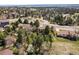 Panoramic aerial view of a residential neighborhood with mature trees and spacious lots at 8687 N Pinery Pkwy, Parker, CO 80134