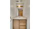 Well-lit bathroom featuring a vanity with sink and wood cabinets at 2882 Gentry Ct, Watkins, CO 80137