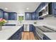 Stylish kitchen featuring white countertops, stainless steel appliances, and custom blue cabinetry at 3881 S Bahama St, Aurora, CO 80013