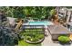Aerial shot of the neighborhood swimming pool and pool house at 6375 S Jackson St, Centennial, CO 80121