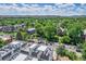 Spacious aerial view of the neighborhood, showing tree-lined streets, homes, and a modern townhouse with rooftop decks at 2726 Federal Blvd # 1, Denver, CO 80211
