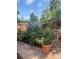 Lush backyard garden with flowering plants, decorative stones, and charming landscaping details at 975 S Queen Way, Lakewood, CO 80226
