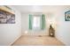 Well-lit bedroom with carpeted floor and city art at 19805 E 58Th Pl, Aurora, CO 80019