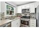Well-lit kitchen with stainless steel appliances, granite countertops, and tiled backsplash at 6401 S Forest St, Centennial, CO 80121