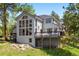 Two-story home featuring a deck and large windows offering abundant natural light, set on a lush green lawn at 2122 Cramner Ct, Evergreen, CO 80439