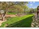 Expansive backyard with well-maintained lawn, wooden deck, and meticulously landscaped rock garden, offering an oasis at 8966 Sunridge Hollow Rd, Parker, CO 80134