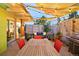 Cozy outdoor patio with dining table, comfortable seating, and string lights for ambiance at 1497 S Fairfax St, Denver, CO 80222