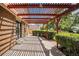 Charming backyard patio featuring a pergola cover, brick siding, and lush landscaping at 7655 S Ogden Way, Centennial, CO 80122