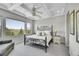 Bedroom featuring a ceiling fan, large window with exterior view, and neutral color palette at 8661 S De Gaulle Ct, Aurora, CO 80016