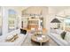 Open-concept living room with hardwood floors, high ceilings, and walls of windows at 27 Tamarade Dr, Littleton, CO 80127