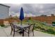 This backyard features seating for four, a large umbrella, and egg-shaped chairs at 635 Silver Rock Trl, Castle Rock, CO 80104