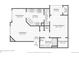 Floor plan of the property outlining the dimensions of each room, including the living room, kitchen, and bedrooms at 5726 N Genoa Way # 301, Aurora, CO 80019