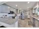 Bright kitchen with stainless appliances, tile backsplash and grey cabinets at 3049 S Williams St, Denver, CO 80210