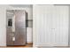 Kitchen with stainless steel refrigerator and access to closet at 5556 S Sedalia St, Centennial, CO 80015