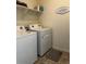 Convenient laundry room with washer, dryer, and shelving at 4680 Thistle Dr, Brighton, CO 80601