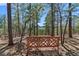 Wooden bench nestled among trees, offering peaceful spot for nature appreciation at 5090 S Perry Park Rd, Sedalia, CO 80135