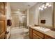 Practical bathroom featuring a shower-tub combo and a vanity with storage space at 127 Marks Ln, Breckenridge, CO 80424