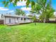 A spacious backyard featuring a well-kept lawn, a small wood deck, and lush greenery at 6943 Ingalls St, Arvada, CO 80003