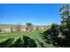 Spacious backyard with lush lawn, landscaping, and views of the mountains in the distance at 10751 Manorstone Dr, Highlands Ranch, CO 80126