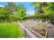 Charming garden area with raised beds, gravel paths, and a mix of young plants and greenery at 980 E Tufts Ave, Cherry Hills Village, CO 80113