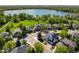 Aerial view showcasing the property with a pool, solar panels, and lake views at 1996 Clipper Dr, Lafayette, CO 80026