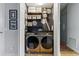 Cozy laundry room with modern appliances and shelving for storage and organization at 1738 N Franklin St # 2B, Denver, CO 80218