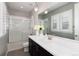 Bathroom showcases a glass-enclosed shower and a vanity with ample lighting, blending style and functionality for comfort at 10580 Greycliffe Dr, Highlands Ranch, CO 80126