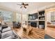 Inviting living room with hardwood floors, a fireplace, built-ins, and ample seating at 8657 Aberdeen Cir, Highlands Ranch, CO 80130