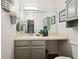 Bathroom featuring a vanity, sink, and decorative accents, offering a fresh and well-lit space at 5875 W Asbury Pl, Lakewood, CO 80227