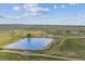 A sweeping aerial view showcases a serene pond nestled within the expansive community at 527 Antelope E Dr, Bennett, CO 80102