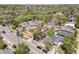 Aerial shot of the home showcasing the neighborhood's layout, trees, and streetscape at 2517 W 44Th Ave, Denver, CO 80211