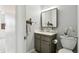 Cozy bathroom features updated vanity, mirror, and fixtures, offering a clean aesthetic at 8732 W Arbor Ave, Littleton, CO 80123