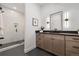 Basement bathroom with herringbone floor and walk-in shower at 1024 5Th St, Golden, CO 80403