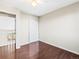 Bedroom with hardwood floors, ceiling fan and closet at 19136 E Milan Cir, Aurora, CO 80013