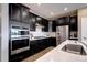 Modern kitchen features dark cabinets, stainless steel appliances, and a stylish backsplash at 4090 Forever Cir, Castle Rock, CO 80109