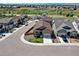 Aerial view of a neighborhood street featuring homes, lawns, and fenced backyards at 4090 Forever Cir, Castle Rock, CO 80109